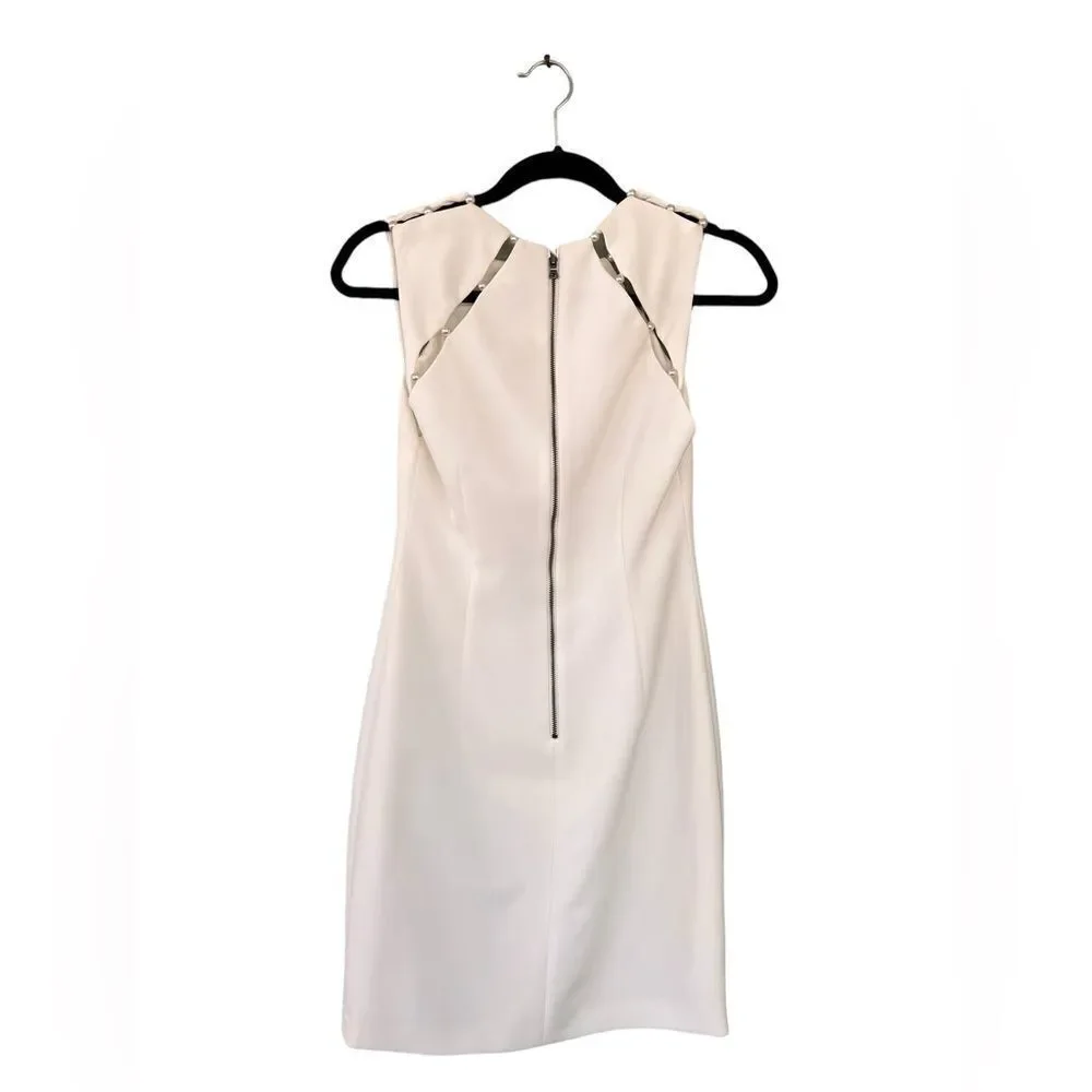Alice + Olivia Ivory Sheath Dress with Silver Chain Trim - Picture 4 of 8